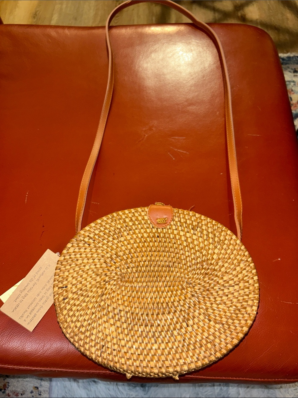Hand Woven ATA grass Round Straw Crossbody Bag - Tan from Bali - Picture 8 of 10